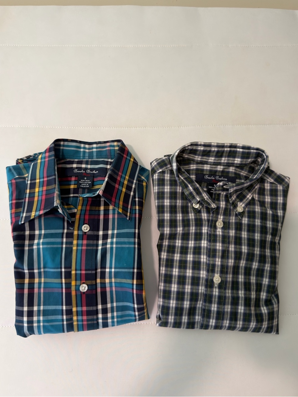 2 Brooks Brothers Boys Cotton Plaid Button-Down Shirts Long Sleeve Kids size S